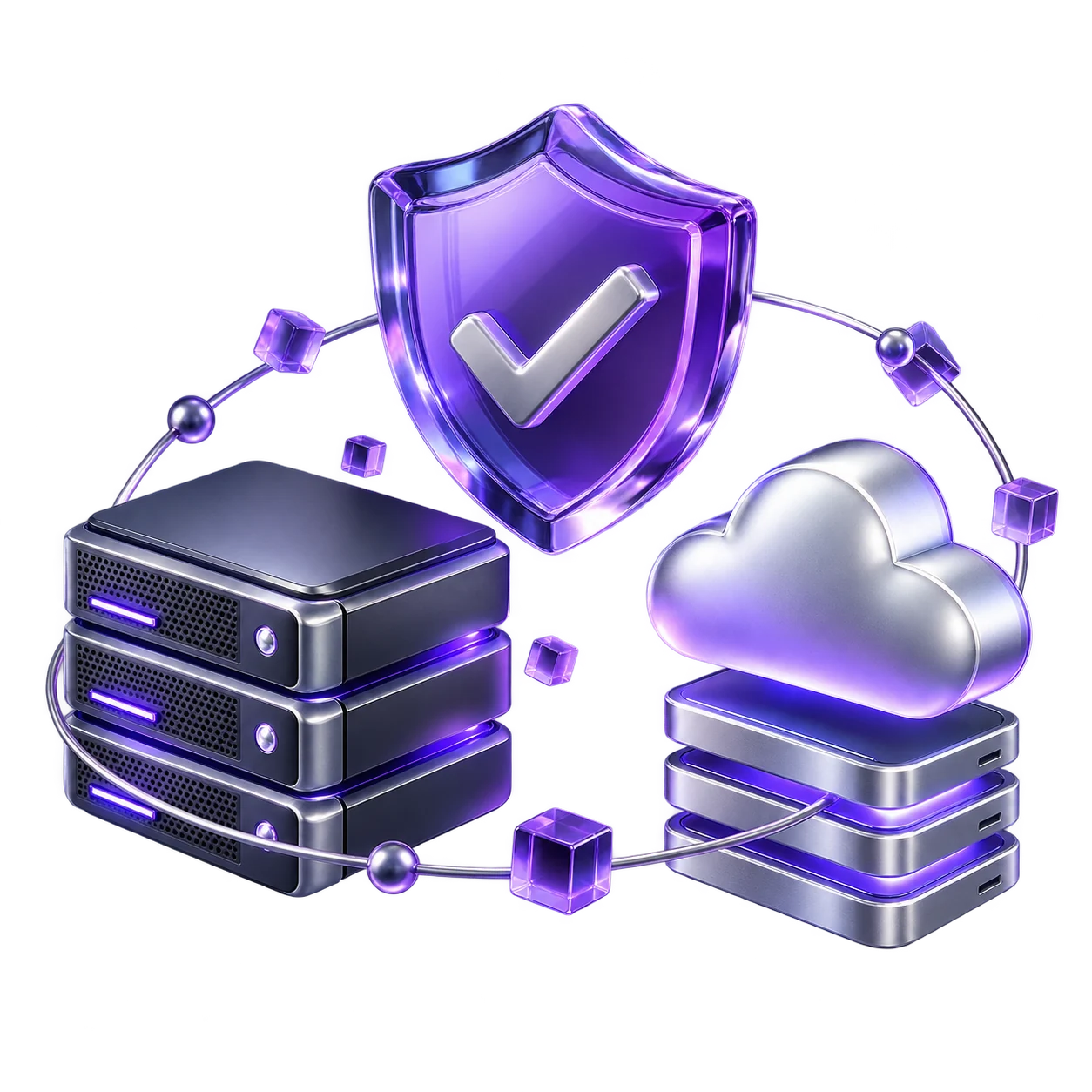 Three-dimensional server stack, security shield and cloud storage connected in one system